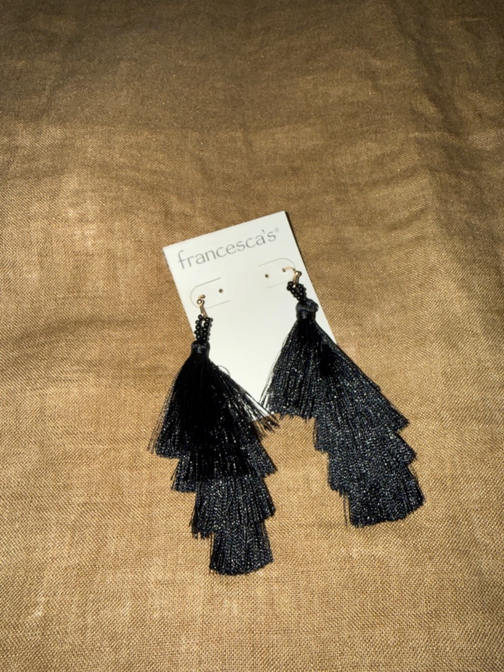 Francesca's Collections Black Tiered Tassel Statement Earrings